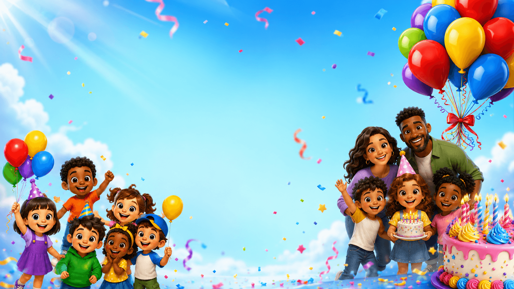 Children and a family celebrating a birthday at Imagine City
